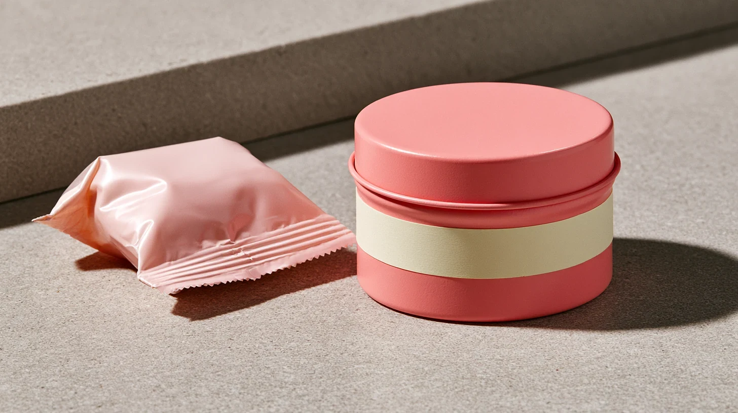 Tinplate container held in hand, showing the rigid, substantial feel of premium tin packaging