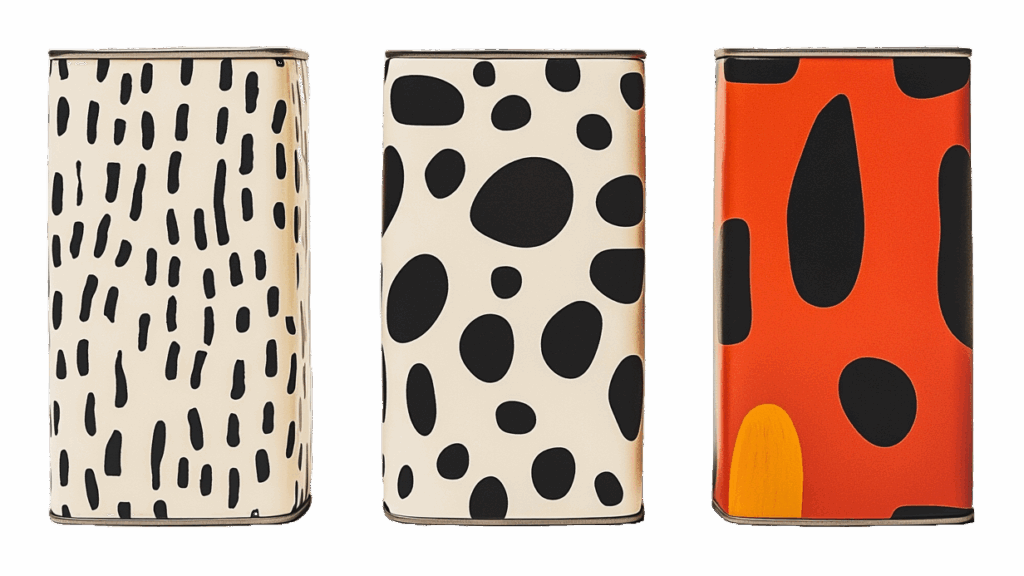 3 different patterned rectangle tincan